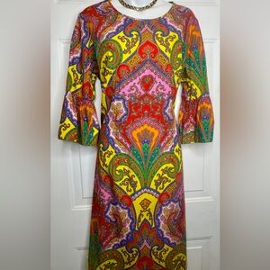 Vibrant Long Sleeve Paisley Dress